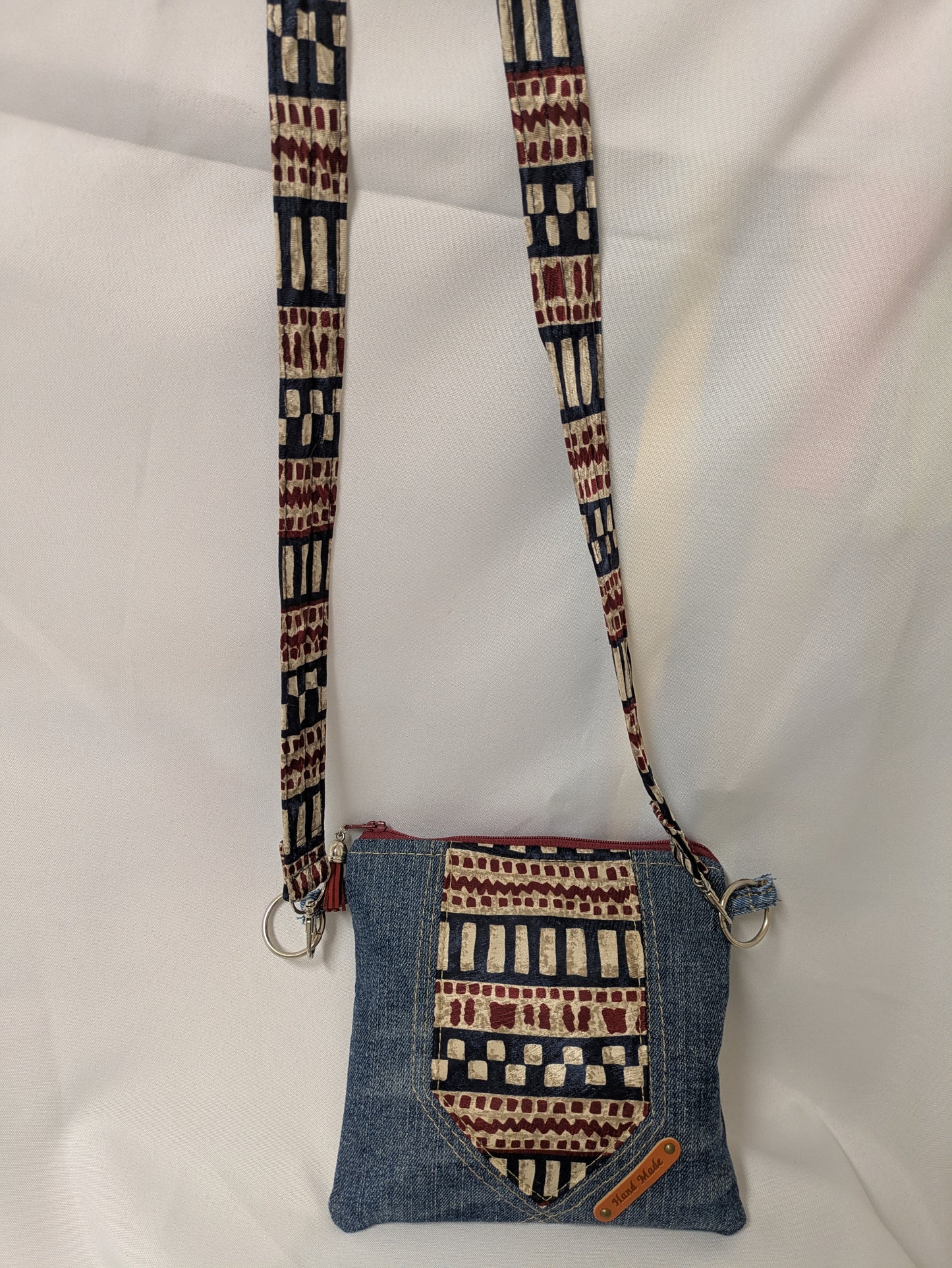 Tie Bag - burgundy & cream