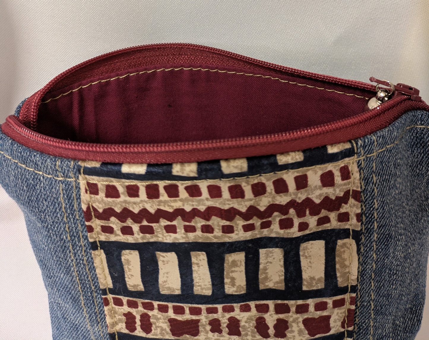 Tie Bag - burgundy & cream